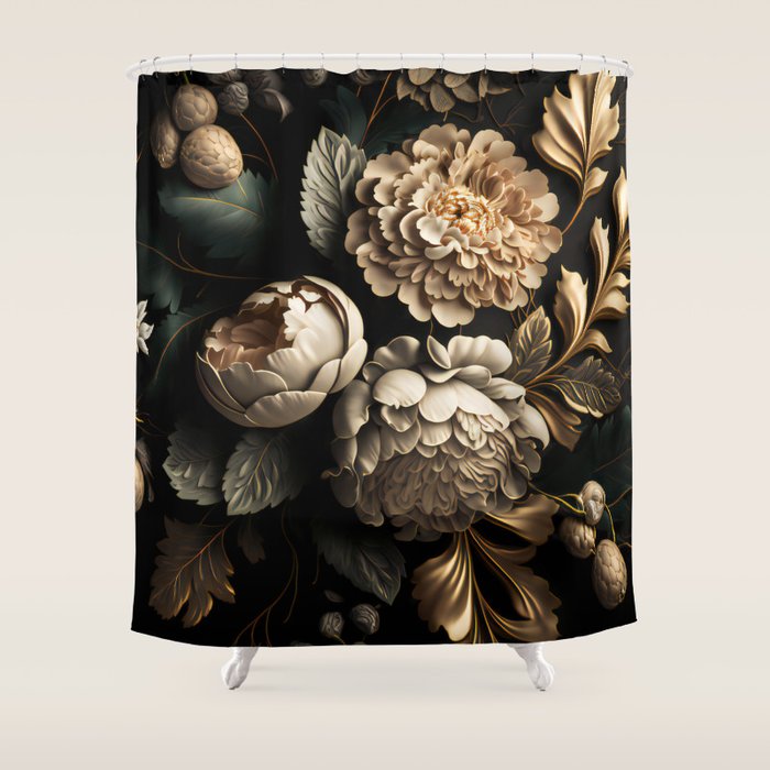 Victorian Cameo and Dark Floral Print Shower Curtain Gallery Image 1