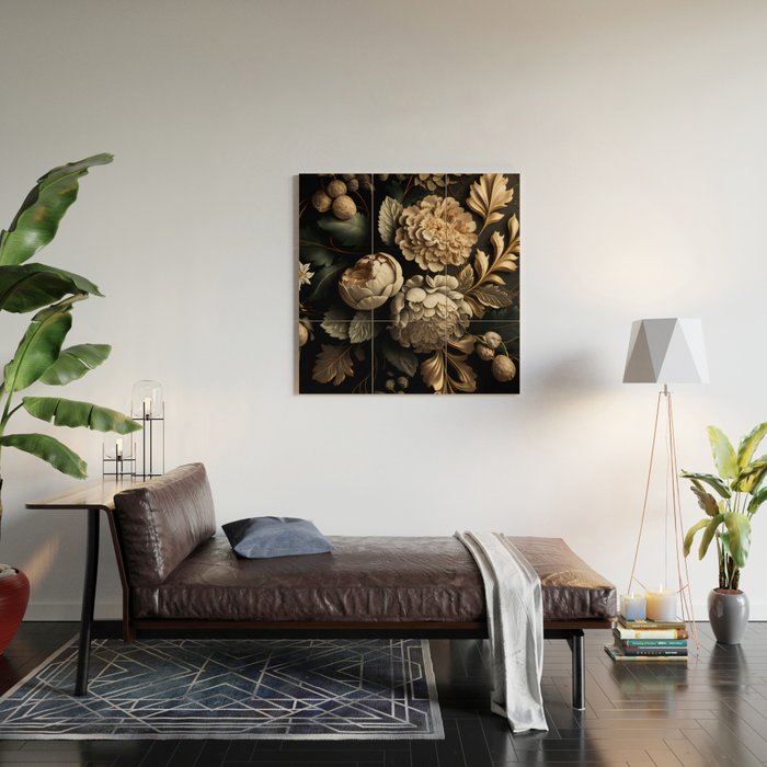 Victorian Cameo and Dark Floral Print Wood Wall Art Gallery Image 2