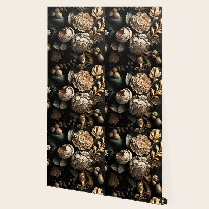 Victorian Cameo and Dark Floral Print Wallpaper Gallery Image 2