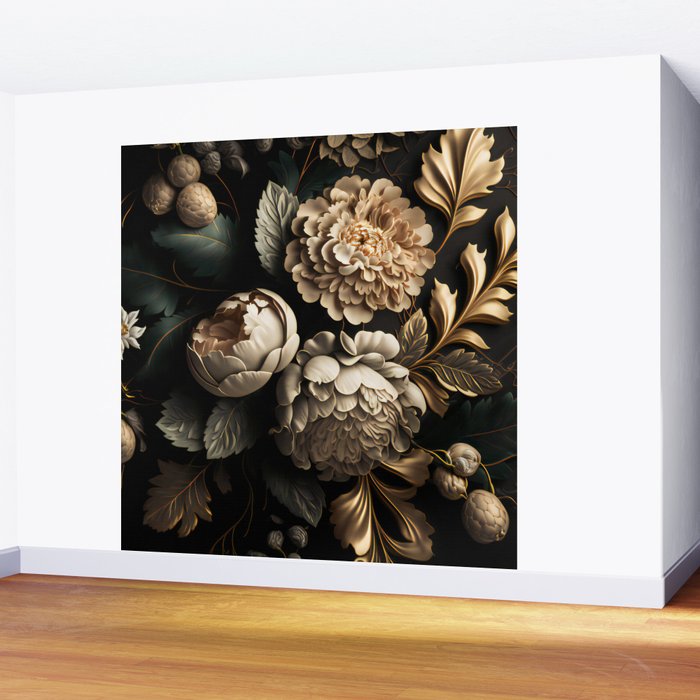 Victorian Cameo and Dark Floral Print Wall Mural Gallery Image 2