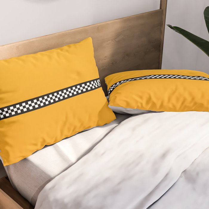 NY Taxi Cab Yellow with Black and White Check Band Pillow Sham Gallery Image 2