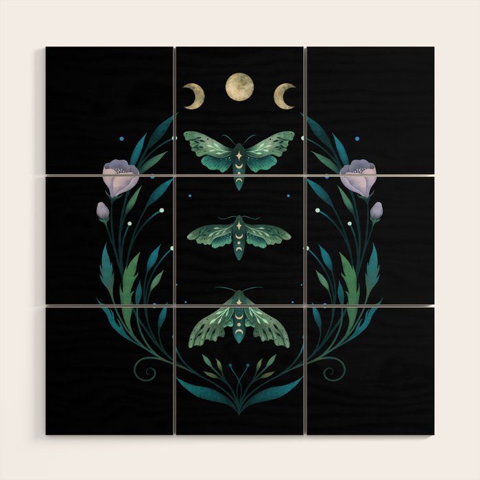 Lime Hawk Moths Night Wood Wall Art Gallery Image 1