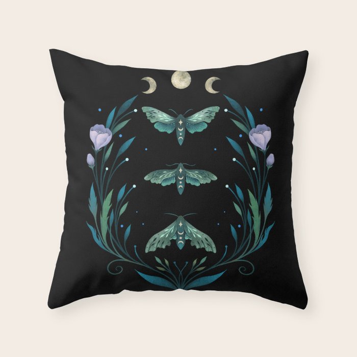 Lime Hawk Moths Night Throw Pillow Gallery Image 6