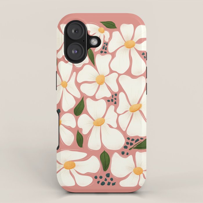 White Daisies On Pink iPhone Case Gallery Image 1