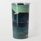 Kawase Hasui Vintage Japanese Woodblock Print Japanese Village Under Moonlight Cloudy Sky Travel Mug Gallery Image 1