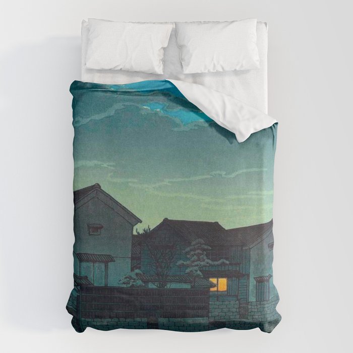 Kawase Hasui Vintage Japanese Woodblock Print Japanese Village Under Moonlight Cloudy Sky Duvet Cover Gallery Image 6