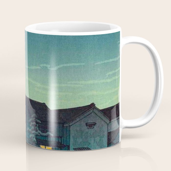 Kawase Hasui Vintage Japanese Woodblock Print Japanese Village Under Moonlight Cloudy Sky Coffee Mug Gallery Image 1