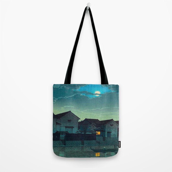 Kawase Hasui Vintage Japanese Woodblock Print Japanese Village Under Moonlight Cloudy Sky Tote Bag Gallery Image 2