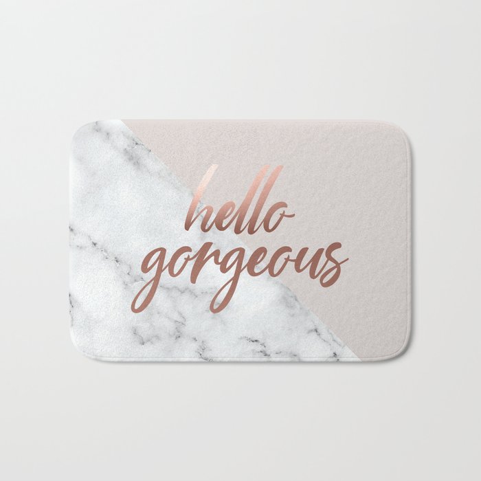Hello Gorgeous, Rose Gold, Pink, Marble Bath Mat Gallery Image 1