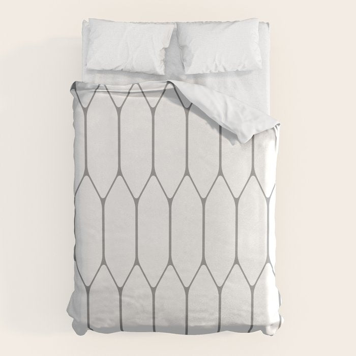 Long Honeycomb Minimalist Geometric Pattern in Gray and White Duvet Cover Gallery Image 1