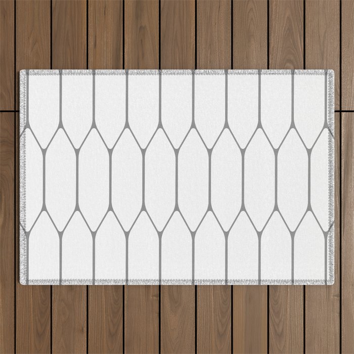 Long Honeycomb Minimalist Geometric Pattern in Gray and White Outdoor Rug Gallery Image 1