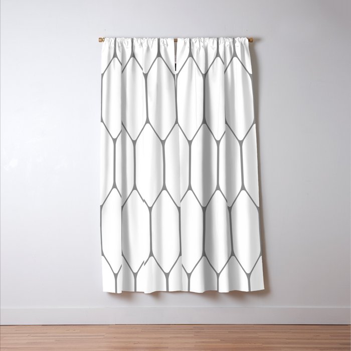 Long Honeycomb Minimalist Geometric Pattern in Gray and White Window Curtain Gallery Image 3