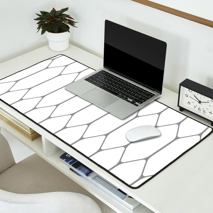 Long Honeycomb Minimalist Geometric Pattern in Gray and White Desk Mat Gallery Image 2