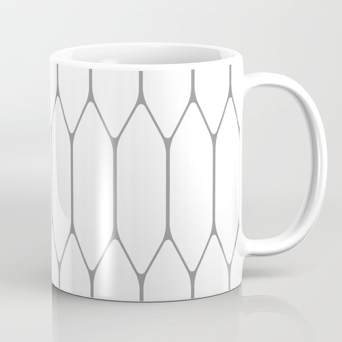 Long Honeycomb Minimalist Geometric Pattern in Gray and White Coffee Mug Gallery Image 1