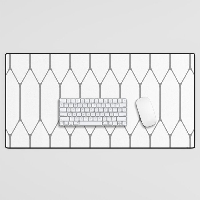 Long Honeycomb Minimalist Geometric Pattern in Gray and White Desk Mat Gallery Image 1