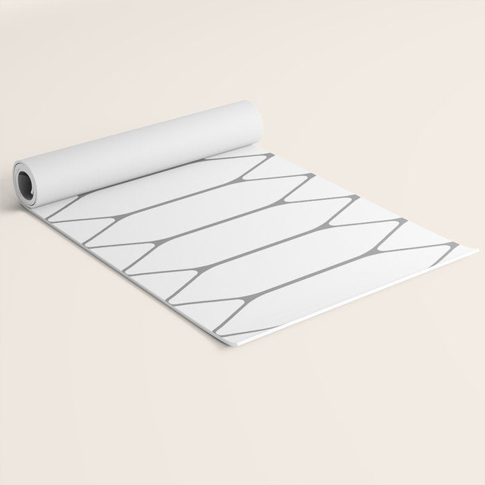 Long Honeycomb Minimalist Geometric Pattern in Gray and White Yoga Mat Gallery Image 2