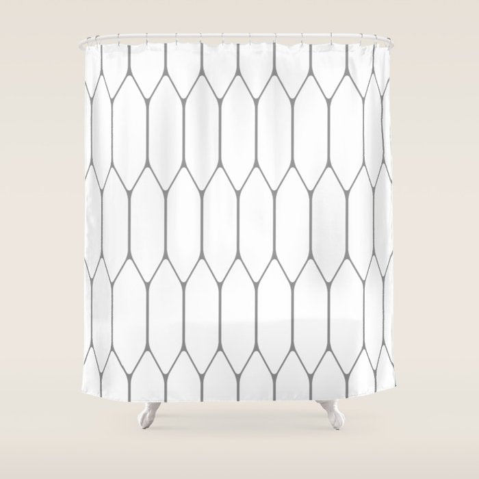 Long Honeycomb Minimalist Geometric Pattern in Gray and White Shower Curtain Gallery Image 1