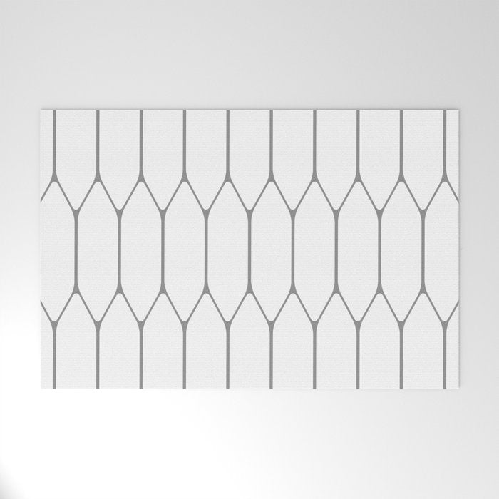 Long Honeycomb Minimalist Geometric Pattern in Gray and White Welcome Mat Gallery Image 1
