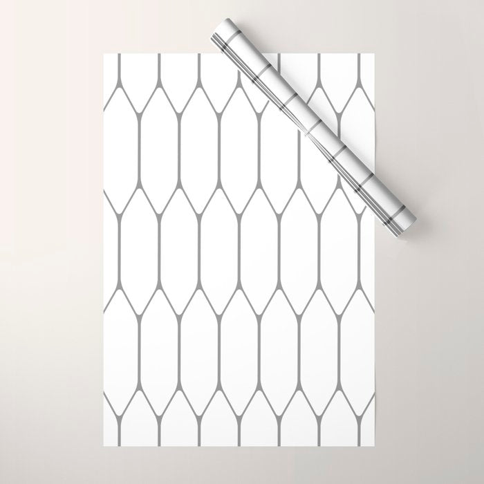 Long Honeycomb Minimalist Geometric Pattern in Gray and White Wrapping Paper Gallery Image 1