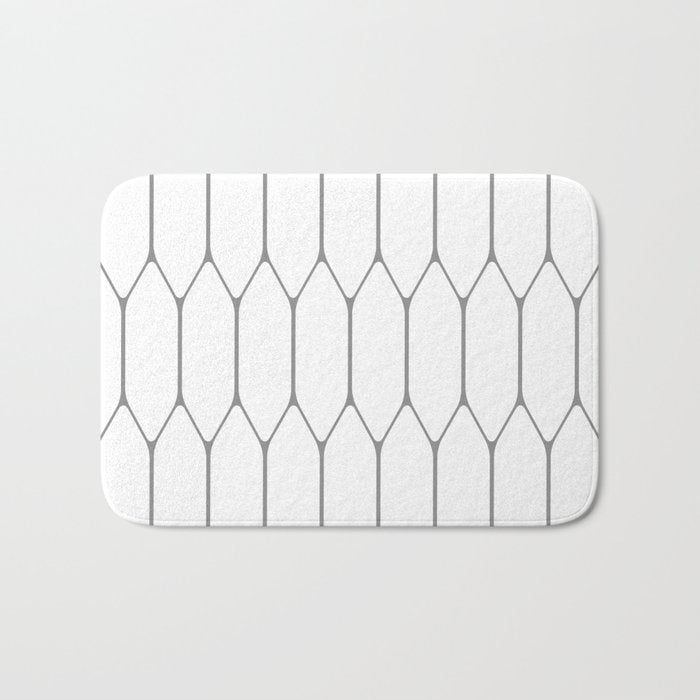 Long Honeycomb Minimalist Geometric Pattern in Gray and White Bath Mat Gallery Image 1