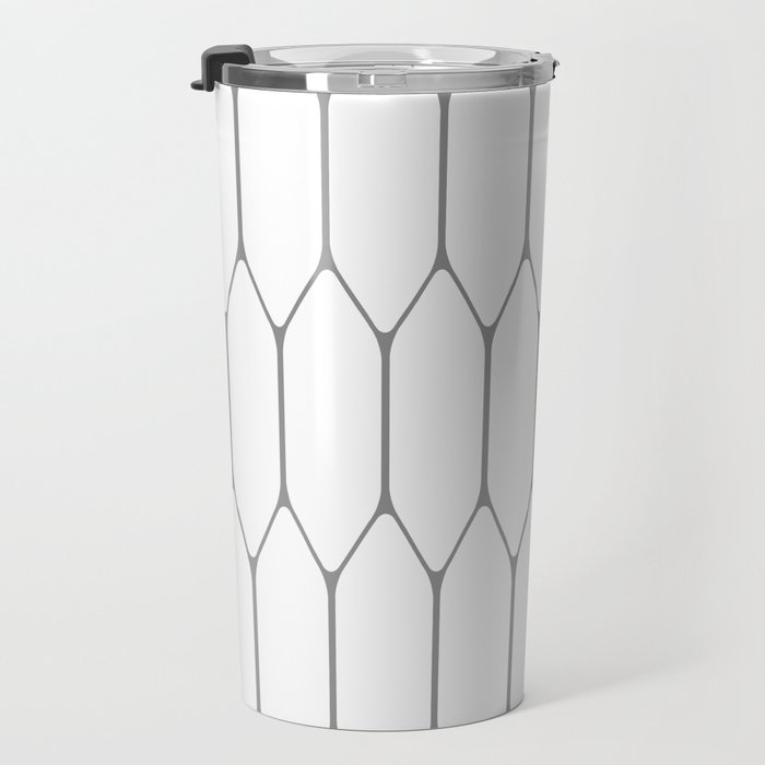 Long Honeycomb Minimalist Geometric Pattern in Gray and White Travel Mug Gallery Image 3
