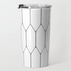 Long Honeycomb Minimalist Geometric Pattern in Gray and White Travel Mug Gallery Image 3