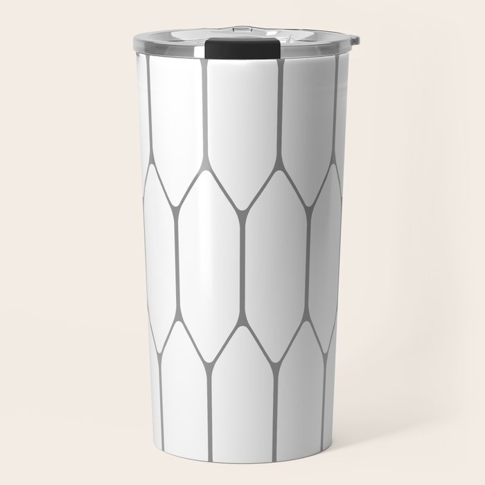 Long Honeycomb Minimalist Geometric Pattern in Gray and White Travel Mug Gallery Image 1