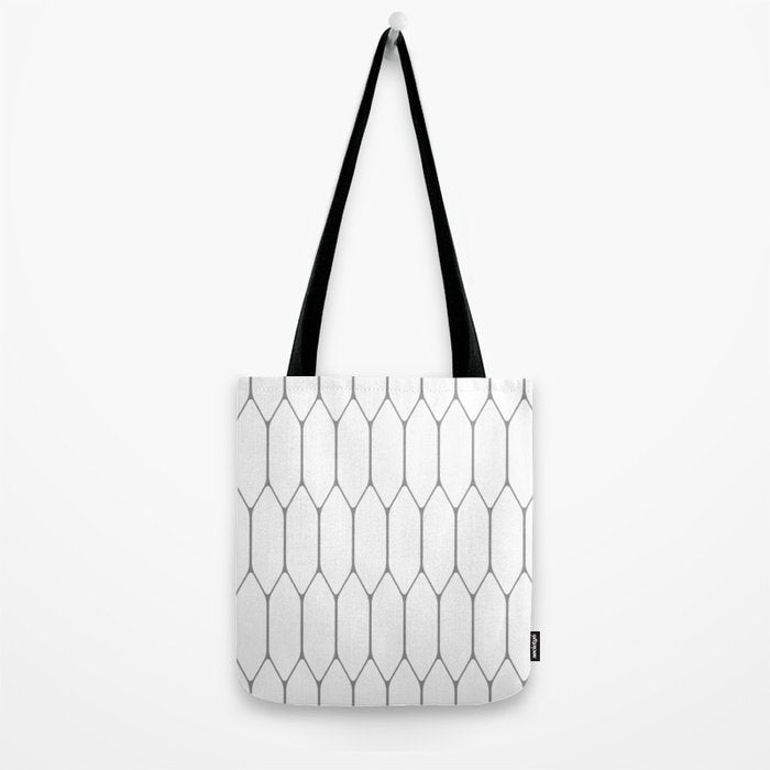 Long Honeycomb Minimalist Geometric Pattern in Gray and White Tote Bag Gallery Image 2