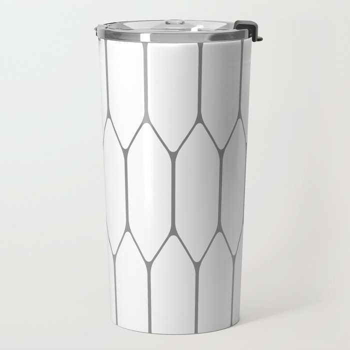 Long Honeycomb Minimalist Geometric Pattern in Gray and White Travel Mug Gallery Image 2