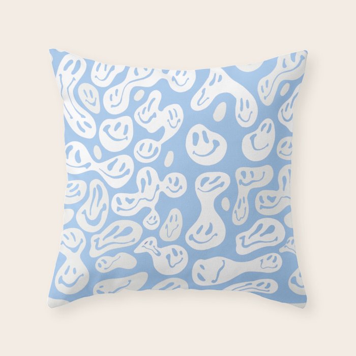 Pastel Blue Dripping Smiley Throw Pillow Gallery Image 1