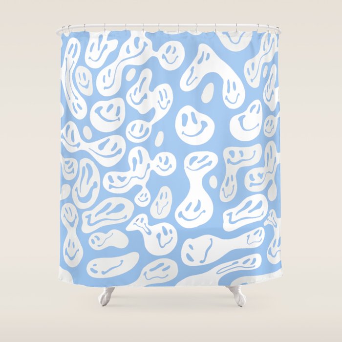 Pastel Blue Dripping Smiley Shower Curtain Gallery Image 1