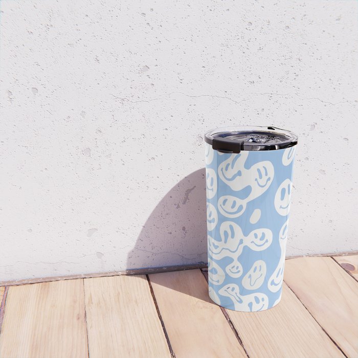 Pastel Blue Dripping Smiley Travel Mug Gallery Image 4