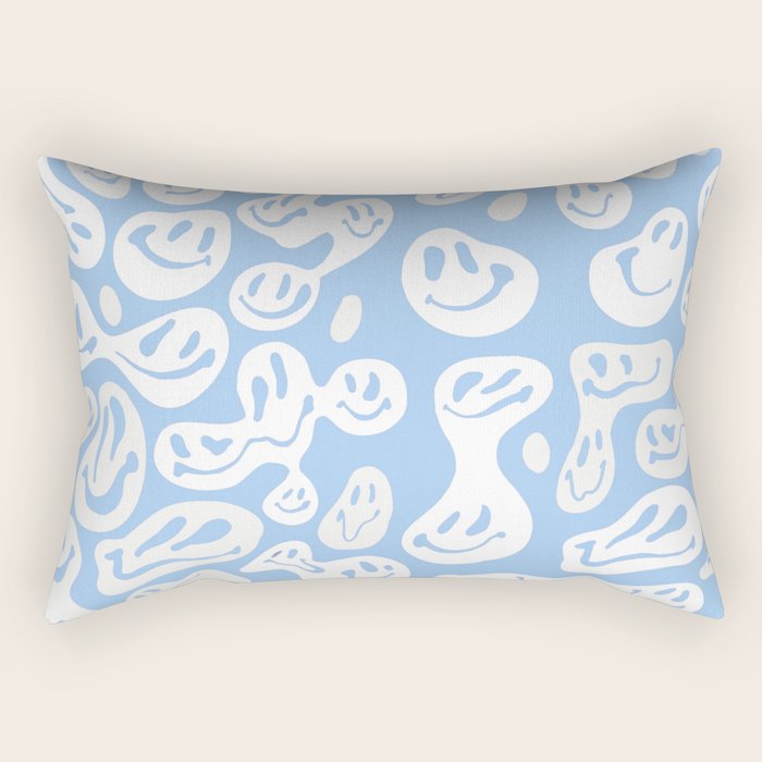 Pastel Blue Dripping Smiley Rectangular Pillow Gallery Image 1