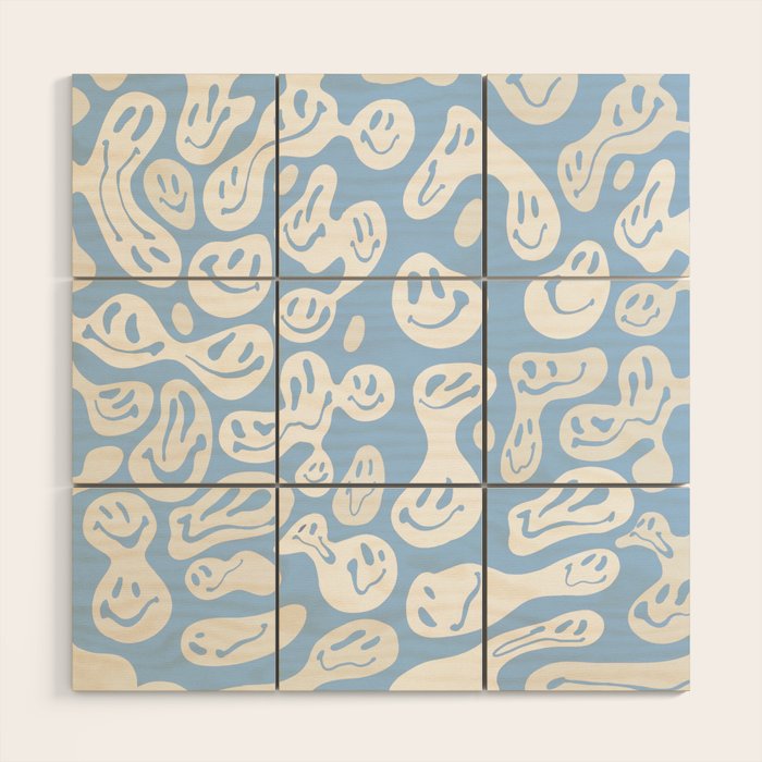 Pastel Blue Dripping Smiley Wood Wall Art Gallery Image 1