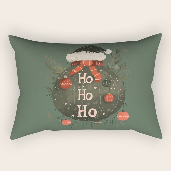 Festive Ho Ho Ho Bauble Green  Rectangular Pillow Gallery Image 1