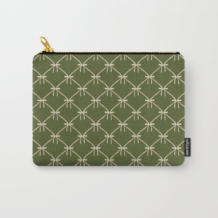 Bows & Ribbons Pattern XXII Dark Olive Green Carry All Pouch Gallery Image 1