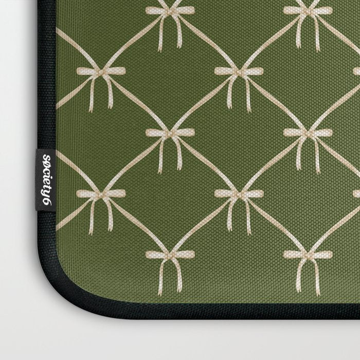 Bows & Ribbons Pattern XXII Dark Olive Green Laptop Sleeve Gallery Image 3