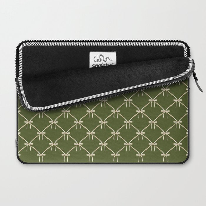 Bows & Ribbons Pattern XXII Dark Olive Green Laptop Sleeve Gallery Image 2