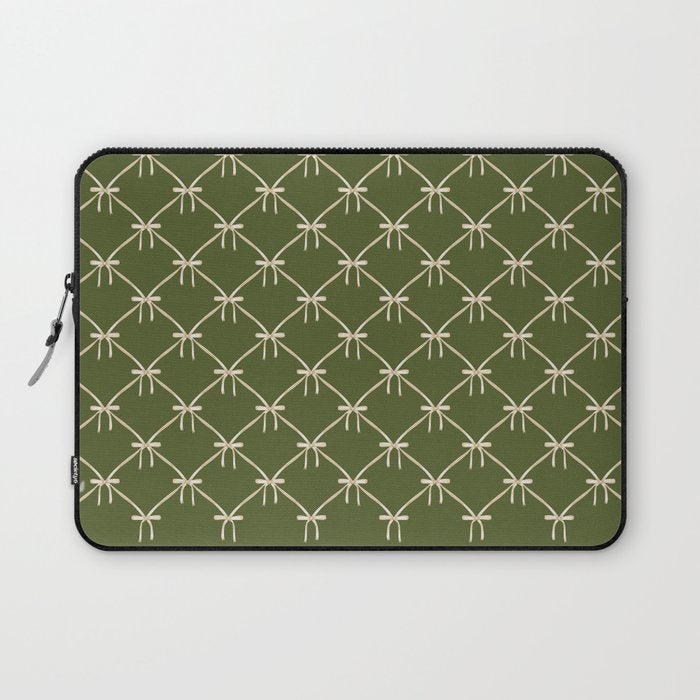 Bows & Ribbons Pattern XXII Dark Olive Green Laptop Sleeve Gallery Image 1