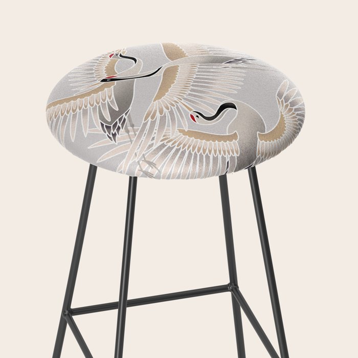 traditional Japanese cranes bright illustration Stool Gallery Image 2