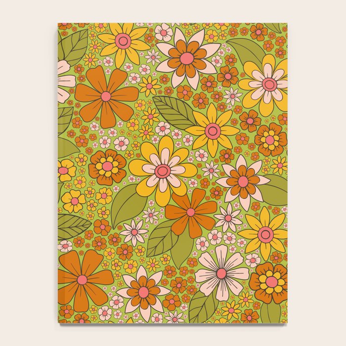1960s, 1970s Retro Floral in Green, Pink & Orange - Flower Power Notebook Gallery Image 4