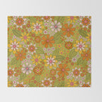 1960s, 1970s Retro Floral in Green, Pink & Orange - Flower Power Throw Blanket Gallery Image 2