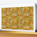 1960s, 1970s Retro Floral in Green, Pink & Orange - Flower Power Wall Mural Gallery Image 2