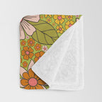 1960s, 1970s Retro Floral in Green, Pink & Orange - Flower Power Throw Blanket Gallery Image 3