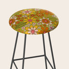 1960s, 1970s Retro Floral in Green, Pink & Orange - Flower Power Stool Gallery Image 2