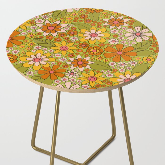 1960s, 1970s Retro Floral in Green, Pink & Orange - Flower Power Side Table Gallery Image 2