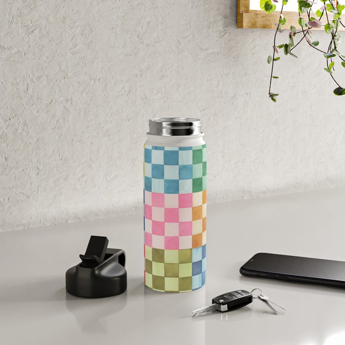 Eclectic  revival Handmade checker Multicolored Water Bottle Gallery Image 4
