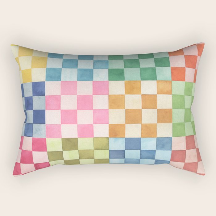 Eclectic  revival Handmade checker Multicolored Rectangular Pillow Gallery Image 1