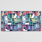Rainbow bookshelf // navy blue background white shelf and library cats Desk Mat Gallery Image 3