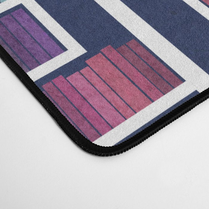 Rainbow bookshelf // navy blue background white shelf and library cats Desk Mat Gallery Image 4